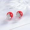 Imagen de Latón Pendientes de dobles caras Rojo Muñeco de nieve Árbol Navideño Navidad Transparente Rhinestone 10mm, 12mm Dia., 1 Par                                                                                                                                   
