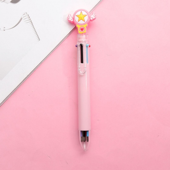 Picture of Plastic 6 Color Refill Multifunction Ball Point Pen Stationery Star Wing Pink 16.5cm(6 4/8") , 1 Piece