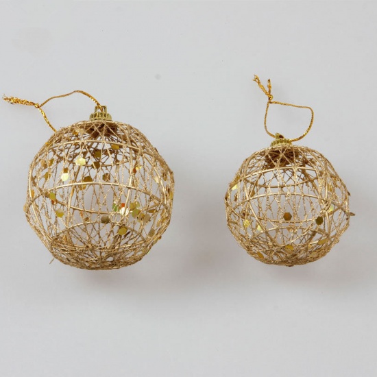 Picture of Iron Based Alloy Christmas Hanging Decoration Gold Plated Ball 6cm Dia., 1 Set ( 6 PCs/Set)