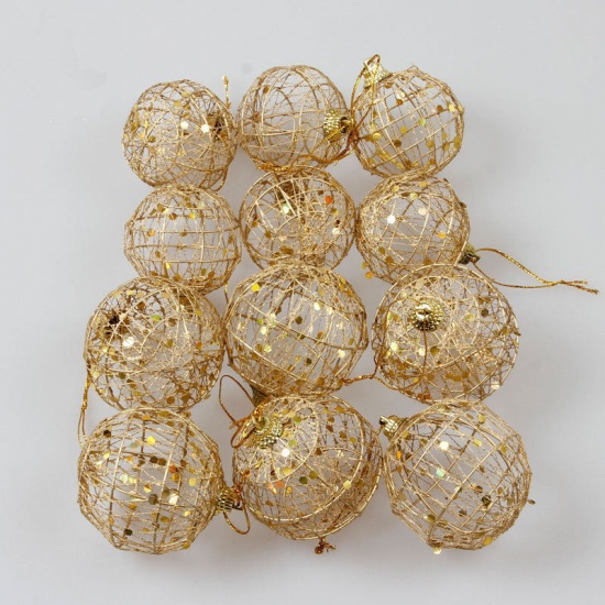 Picture of Iron Based Alloy Christmas Hanging Decoration Gold Plated Ball 6cm Dia., 1 Set ( 6 PCs/Set)