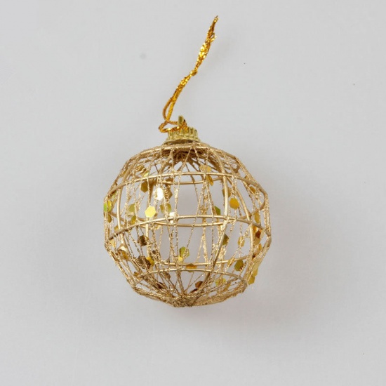 合金 クリスマス ストラップ 金メッキ ボール 6cm直径、 1 セット （ 6 個/セット） の画像