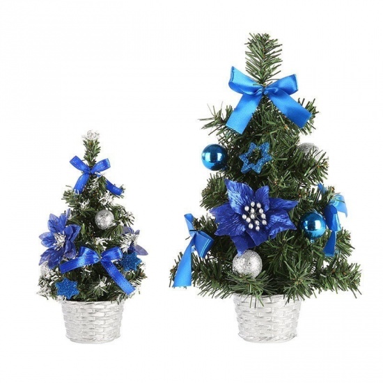 PVC 飾り 青 クリスマスツリー ちょう結び 20cm、 1 個 の画像