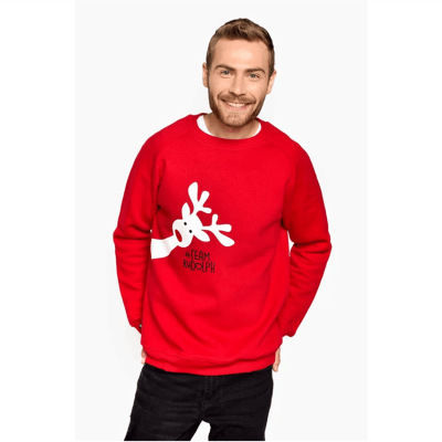 Picture of Cotton Polyester Blend Men's Long Sleeve Hoodie Sweatshirt Top Red Christmas Reindeer Size M, 1 Piece