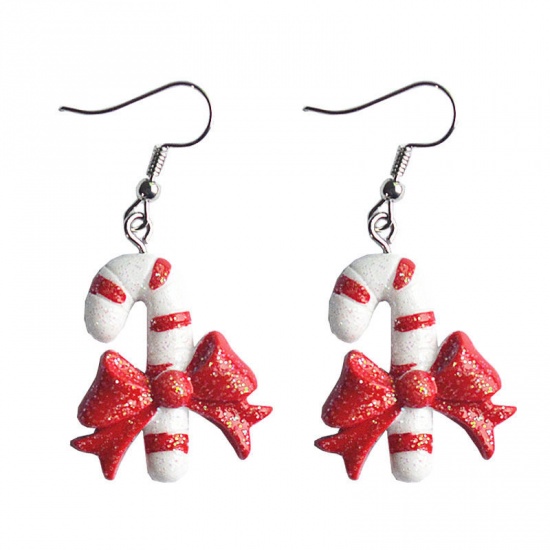 Image de Boucles d'Oreilles en Résine Blanc Flocon de Neige de Noël 5cm long, 1 Paire