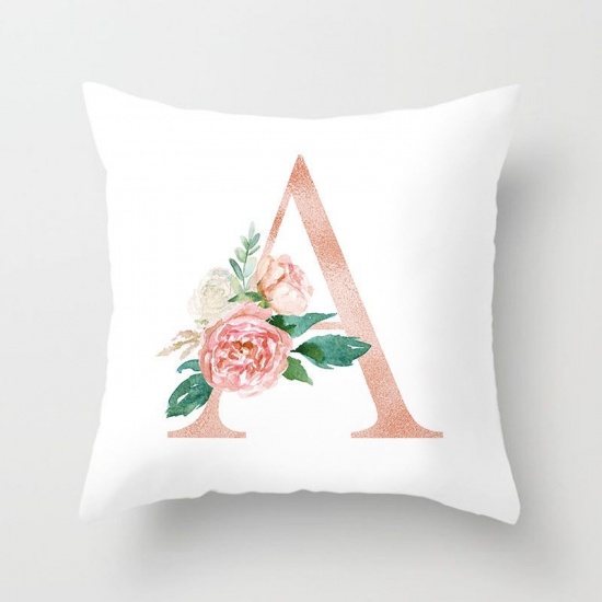 Picture of Polyester Pillow Cases White Square Rose Flower Message " C " 45cm x 45cm, 1 Piece