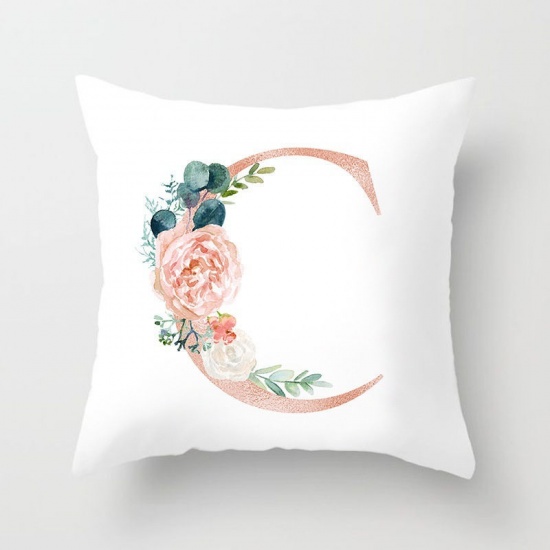 Picture of Polyester Pillow Cases White Square Rose Flower Message " G " 45cm x 45cm, 1 Piece