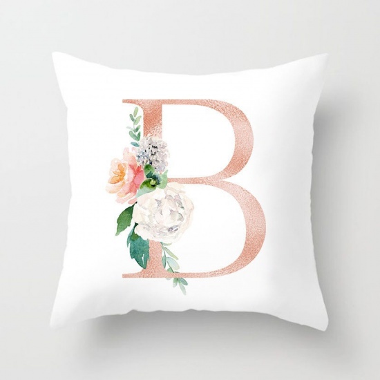 Picture of Polyester Pillow Cases White Square Rose Flower Message " R " 45cm x 45cm, 1 Piece