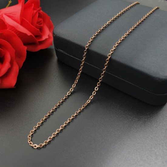 Immagine di 1 Piece Stylish Simple Rose Gold Titanium Steel Link Cable Chain Necklace For Women 45cm(17.7") long