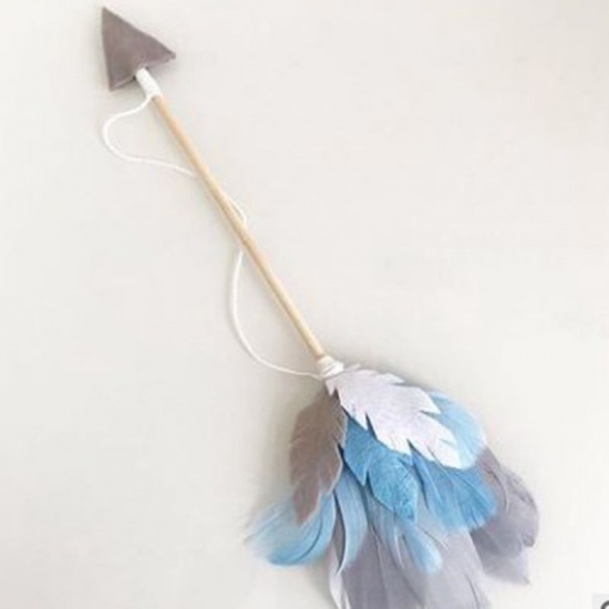 Picture of Wood Hanging Decoration Feather Blue & Gray Arrowhead 52cm x 6cm, 1 Piece