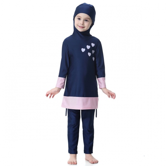 Picture of Navy Blue - Muslim Long Sleeve Trousers Girl Child's Two-Piece Split Swimwear 110cm, 1 Set