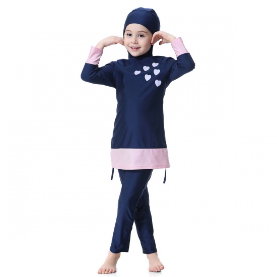 Immagine di Navy Blue - Muslim Long Sleeve Trousers Girl Child's Two-Piece Split Swimwear 110cm, 1 Set