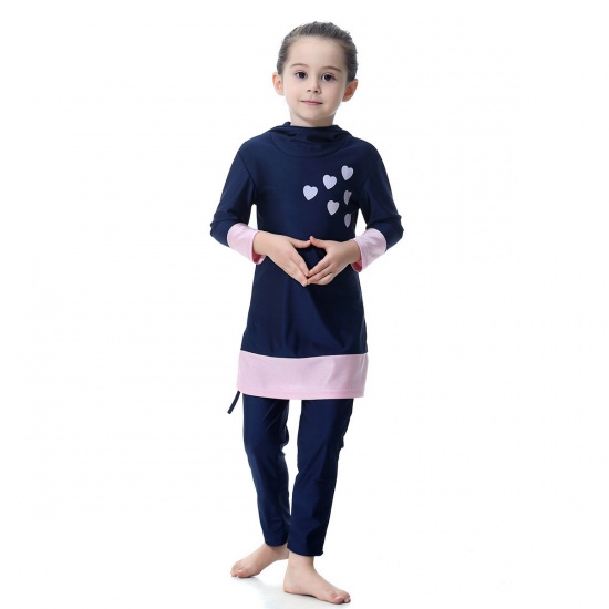 Picture of Navy Blue - Muslim Long Sleeve Trousers Girl Child's Two-Piece Split Swimwear 110cm, 1 Set