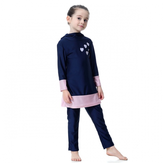 Immagine di Navy Blue - Muslim Long Sleeve Trousers Girl Child's Two-Piece Split Swimwear 120cm, 1 Set