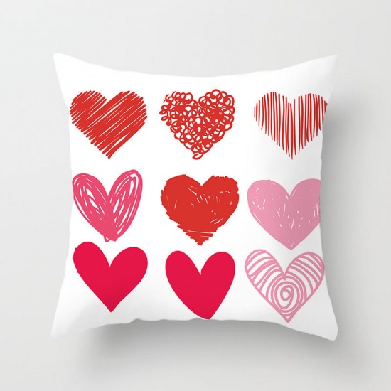 Picture of Peach Skin Fabric Pillow Cases Red Square Heart 45cm x 45cm, 1 Piece