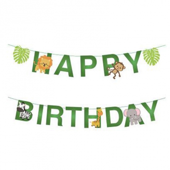 Picture of Paper Banner Party Decoration Green Word Message " HAPPY BIRTHDAY " 1 Piece