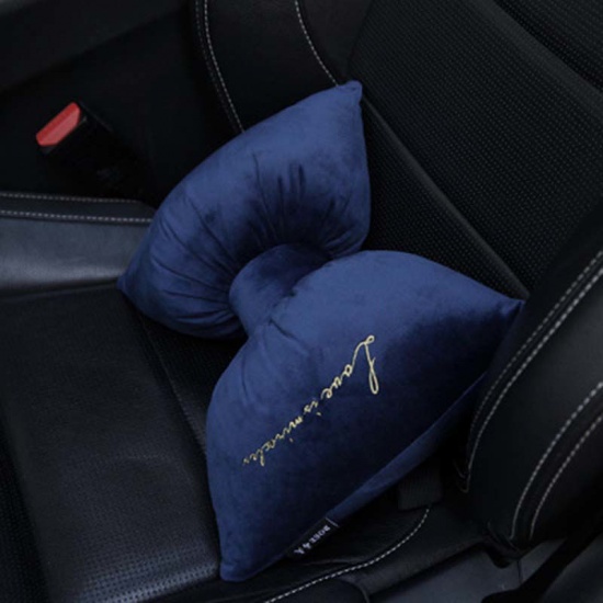 Picture of Velvet & PP Cotton Car Lumbar Pillow Deep Blue Bowknot 32cm x 26cm, 1 Piece
