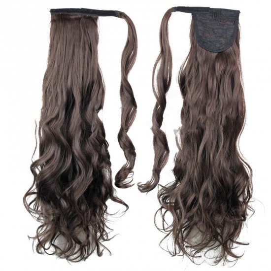 Picture of High Heat Resistant Fiber Ponytail Curly Hair Synthetic Wigs Dark Brown 43cm, 1 Piece
