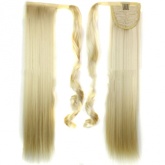 Picture of High Heat Resistant Fiber Ponytail Straight Hair Synthetic Wigs Light Gold 58cm, 1 Piece