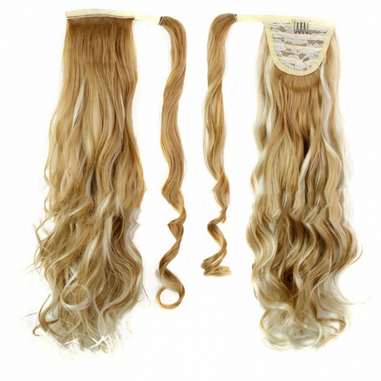 Picture of High Heat Resistant Fiber Ponytail Curly Hair Synthetic Wigs Light Brown 43cm, 1 Piece