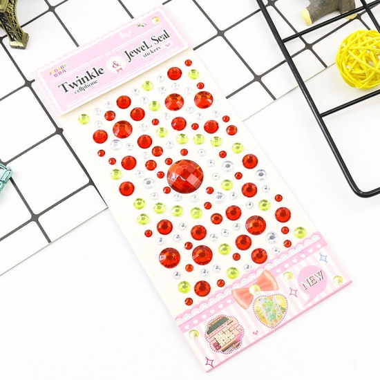 Picture of Acrylic DIY Scrapbook Deco Stickers Red Round 18cm x 8.2cm, 2 Sheets