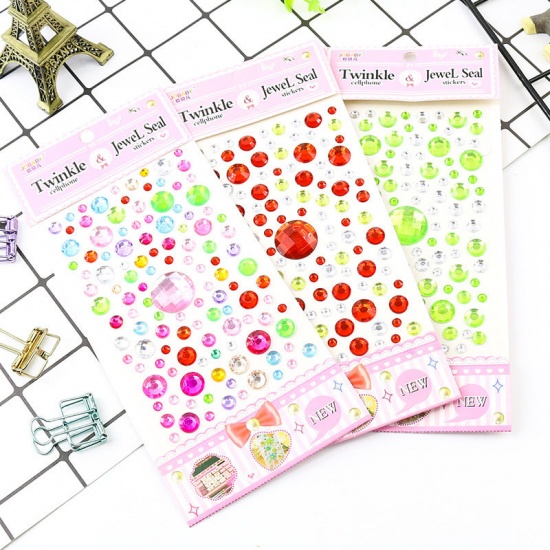 Picture of Acrylic DIY Scrapbook Deco Stickers Pink Round 18cm x 8.2cm, 2 Sheets