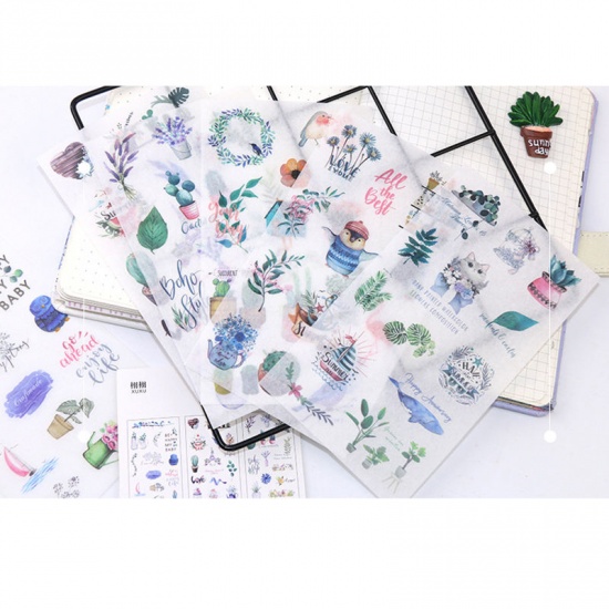 Picture of Paper DIY Scrapbook Deco Stickers Multicolor Pot Plant Animal 16cm x 9cm, 1 Set ( 6 PCs/Set)