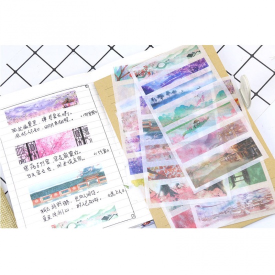 Picture of Paper DIY Scrapbook Deco Stickers Multicolor Natural Scenery 16cm x 9cm, 1 Set ( 6 PCs/Set)