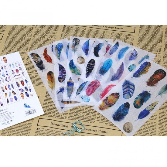 Picture of Paper DIY Scrapbook Deco Stickers Multicolor Feather 16cm x 9cm, 1 Set ( 6 PCs/Set)