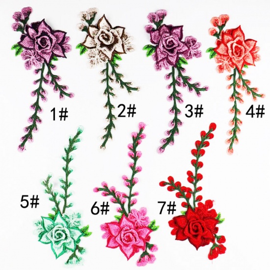 Picture of Polyester Embroidery Appliques Patches DIY Scrapbooking Craft Red Flower 24cm x 10cm, 1 Piece