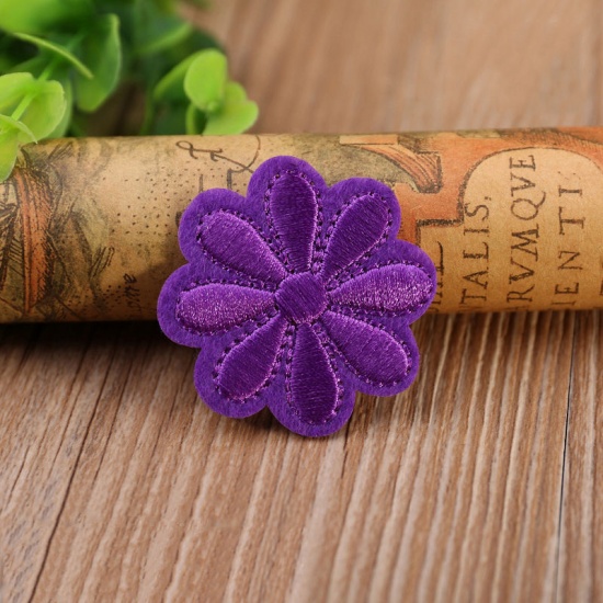 Image de Cabochons DIY Scrapbooking Artisanat Applique Chiffon Violet Tournesol 4.3cm x 4.1cm, 10 Pcs