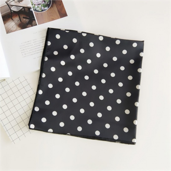 ポリエステル繊維 レディース スカーフ＆ラップ 正方形 点 パターン 黒 50cmx 50cm、 1 個 の画像